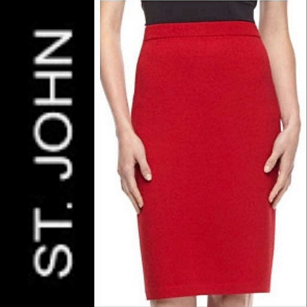 ST JOHN Red Santana Knit Pencil Skirt.  Size 4